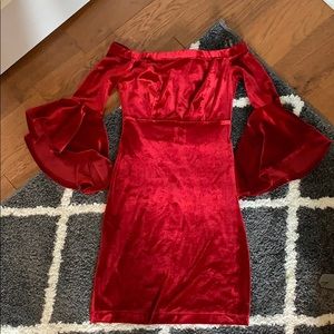 off the shoulder red velvet party/christmas dress